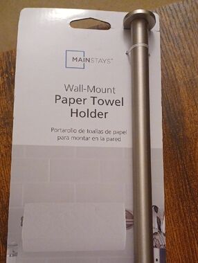 Mainstays Brushed Nickel Wall Mount  Paper Towel Holder Rod